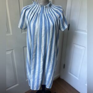 Rungolee | Silver Blue Stripe Smock Neck Dress Medium